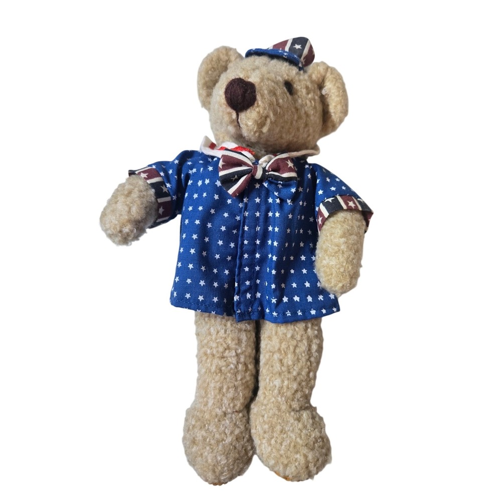 M.S. Toy Plush Bear 11in Tan Patriotic Star Shirt Sailor Hat Sherpa Fiber